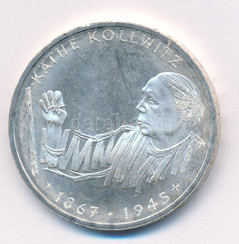 Németország 1992G 10M Ag 'Kathe Kollwitz' tanúsítvánnyal T:1- Germany 1992G 10 Mark Ag 'Kathe Kollwitz' certificate C:XF Krause KM#178