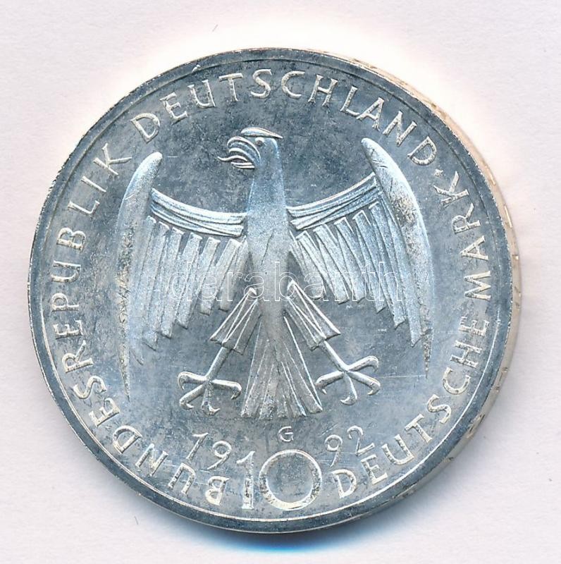 Németország 1992G 10M Ag 'Kathe Kollwitz' tanúsítvánnyal T:1- Germany 1992G 10 Mark Ag 'Kathe Kollwitz' certificate C:XF Krause KM#178 - Image 2