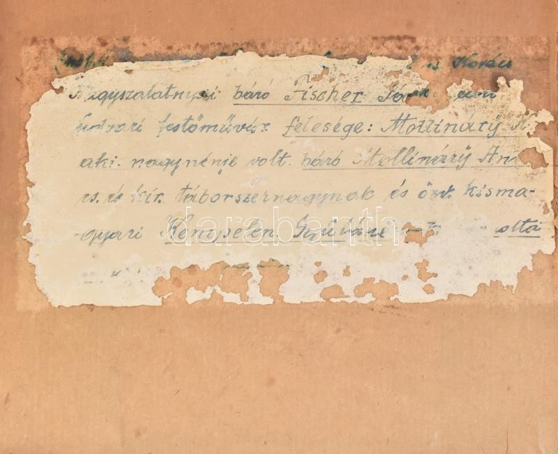 Jelzés nélkül: Mollináry asszony. Akvarell, papír, üvegezett keretben, hátoldalon feliratozva, 8,5×6 cm - Image 2