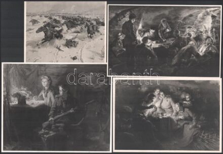 cca 1960-80 12 db szovjet és orosz történelmi témájú festményekről készült fekete-fehér reprodukciók, hátoldalán cirill betűkkel feliratozott, 21,5x17 és 14x22 cm közötti méretekben