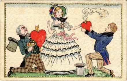 1918 Lady with men's hearts. B.K.W.I. 245-3. s: Robert Philippi (gyűrődés / crease)