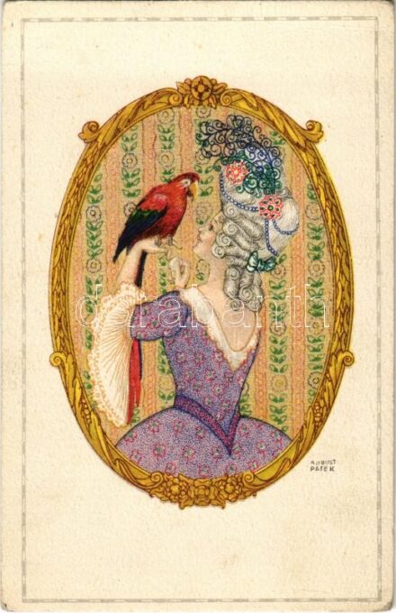 Baroque lady with parrot. B.K.W.I. 622-4. s: August Patek (EK)