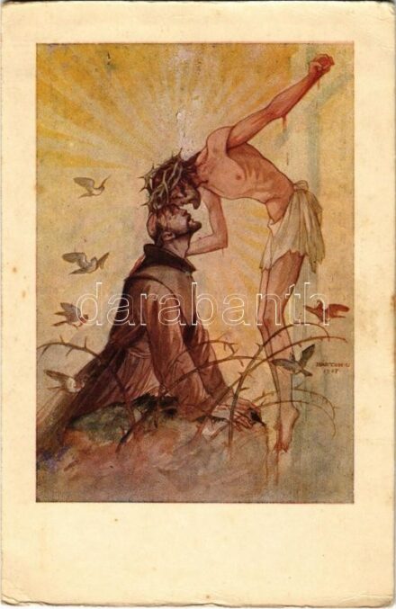1944 Istenem és Mindenem. Ferences Missziók Országos Ügyvivősége kiadása / Hungarian religious art postcard s: Márton L. (EK)