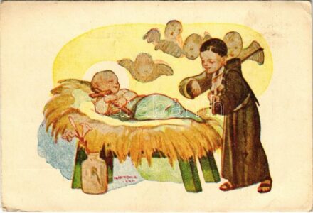 Kegyelemteljes karácsonyi ünnepeket és békés újesztendőt kíván. Kapisztrán nyomda kiadása / Hungarian religious art postcard with Christmas and New Year greeting s: Márton L. (EK)
