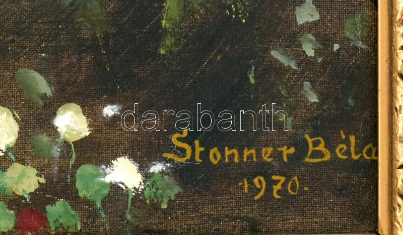 Stonner Béla (?-?): Erdőrészlet. Olaj, vászon. Dekoratív, sérült fa keretben, 60×79 cm - Image 2