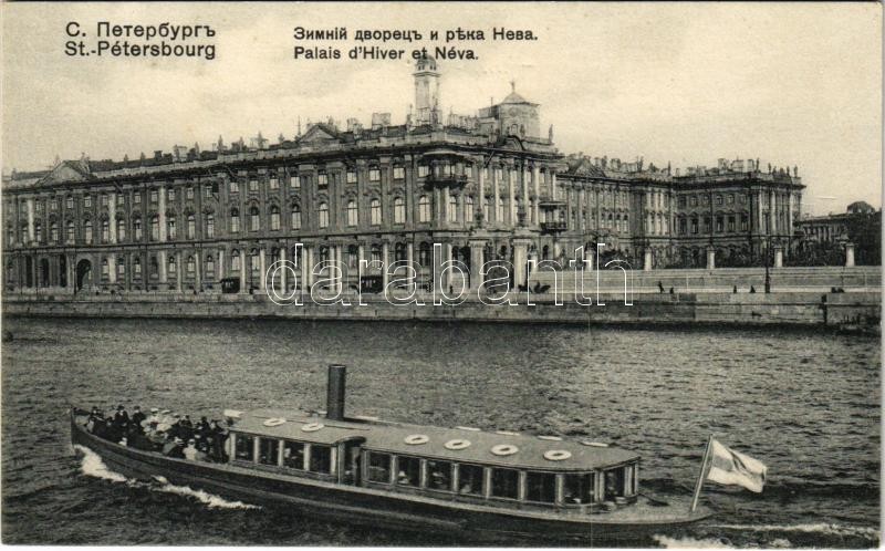 Saint Petersburg, St. Petersbourg, Petrograd; Palais d'Hiver et Néva / Winter Palace, riverside with steamship. Edition 'Richard' No. 756.