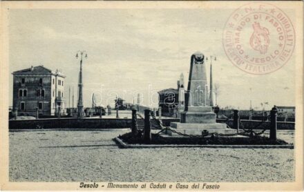 Jesolo, Monumento ai Caduti e Casa del Fascio / military monument, Mussolini era patriotic fascist center. Foto Renato Batacchi + 'P.N.F. Gioventu Italiana Del Littorio Comando di Fascio Jesolo'