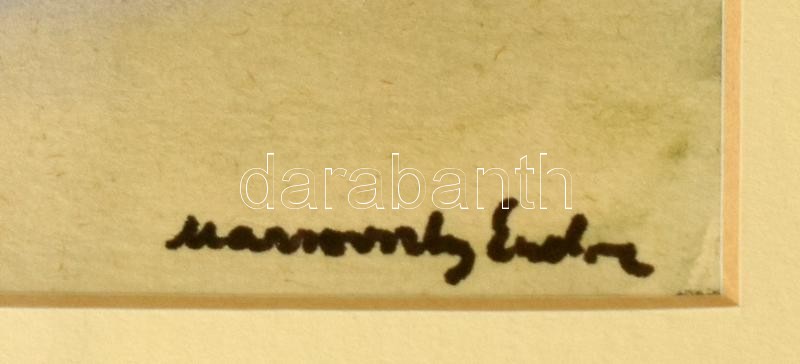 Marsovszky Endre (1916 - 1989): Táj, tóval. Akvarell, papír, Jelzett. üvegezett keretben 26x37,5 cm - Image 2