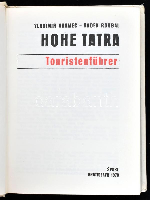 Vladimír Adamex-Radek Roubal: Hohe Tatra. Touristenführer. Bratislava/Pozsony, 1978., Sport. Német nyelven. Térkép-melléklettel. Kiadói kartonált papírkötés. - Image 2