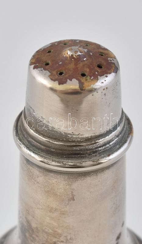 2 db alpakka só-/borsszóró, IS jelzéssel, kissé kopottas állapotban, m: 10,5 cm - Image 3