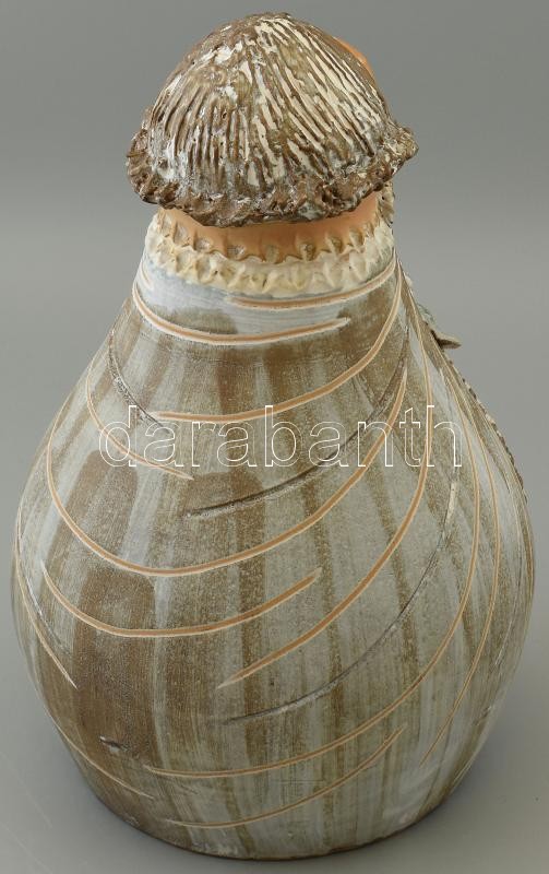 Kiss Roóz Ilona (1920-2010): Nagyméretű kendős nő, mázas kerámia, kézzel festett, jelzett, hibátlan, m:39 cm, d:26cm - Image 4