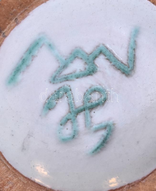 Gorka Lívia (1925 - 2011): Népi korai Habán mintás kerámia váza, halszálrepedéssel. Jelzett: GLNV m:9,5cm - Image 4