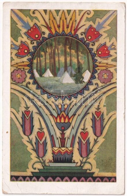 1941 Budapesti 25. Szent Imre öregcserkészcsapat / Hungarian boy scout art postcard s: Megyer Meyer Attila (fa)