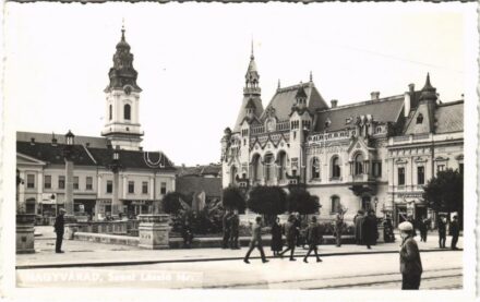 1940 Nagyvárad, Oradea; Szent László tér, Városháza, Salon kávéház és étterem, Zauberer, Maksay üzlete / square, town hall, café and restaurant, shops