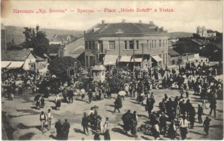 Vratsa, Vratza; Place 'Hristo Boteff' / square, market, shops, monument