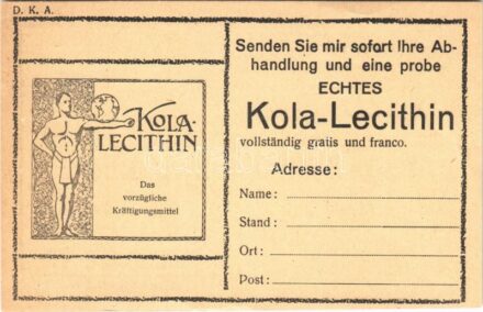 Kola-Lecithin an die Expedition der Opern-Apotheke / Opera gyógyszertár német nyelvű gyógyszer reklám, Budapest, Thököly út 27. / Hungarian pharmacy and medicine advertisement, German edition (EK)