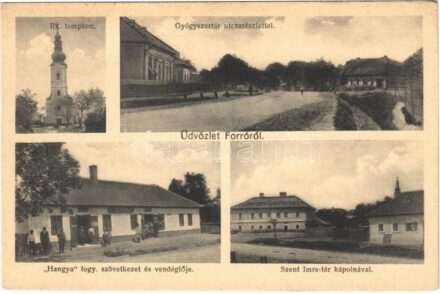Forró, Római katolikus templom, Szent Imre tér, kápolna, Hangya fogyasztási szövetkezet és vendéglő, gyógyszertár, utca