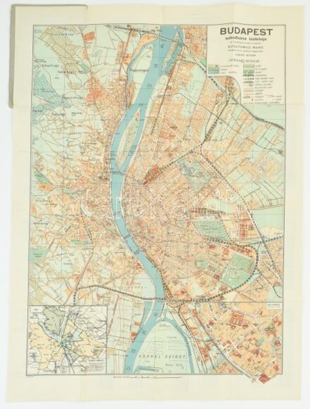 cca 1927 Budapest székesfőváros kézitérképe, az alaptérképet tervezte és rajzolta : Kogutowicz Manó, átdolgozta és új adatokkal kiegészítette: Czakó István, 1:25.000, kis szakadásokkal, 63x46 cm