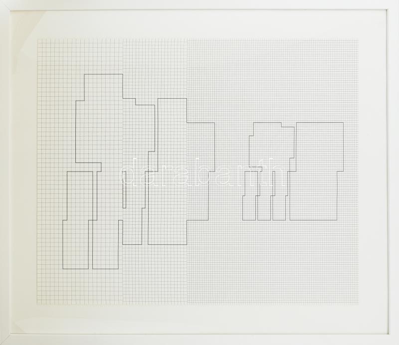 Kovács Attila (1938-2017): Koordináta geometria 1973/75-, szitanyomat, papír, számozott: 91/100, 60x80cm, jelzett a hátoldalán. Üvegezett fa keretben. / screenprint on paper, signed, numbered, framed - Image 2
