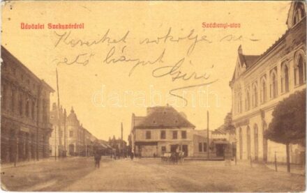 1913 Szekszárd, Széchenyi utca, Pénzügyi palota (Diczenty ház), Seiner Lipót, Fischl Lajos, Szászy Testvérek, Kovács Mihály, Král János üzlete. W.L. 781. (ázott sarok / wet corner)