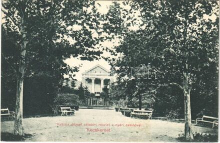 1917 Kecskemét, Katona József sétatéri részlet a nyári kaszinóval. Komor Gyula kiadása