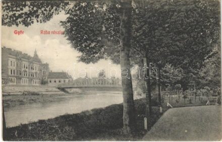 1911 Győr, Rába részlet, híd. Herman Izidor kiadása (EK)