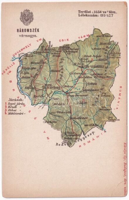 Háromszék vármegye térképe. Kiadja Károlyi Gy. / Map of Trei Scaune county (EK)