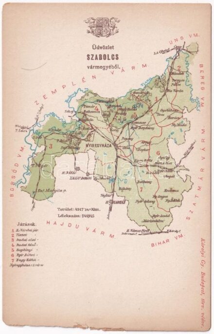 Szabolcs vármegye térképe. Károlyi Gy. kiadása / map of Szabolcs county (szakadások / tears)