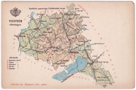 Veszprém vármegye térképe. Kiadja Károlyi Gy. / Map of Veszprém County (EM)