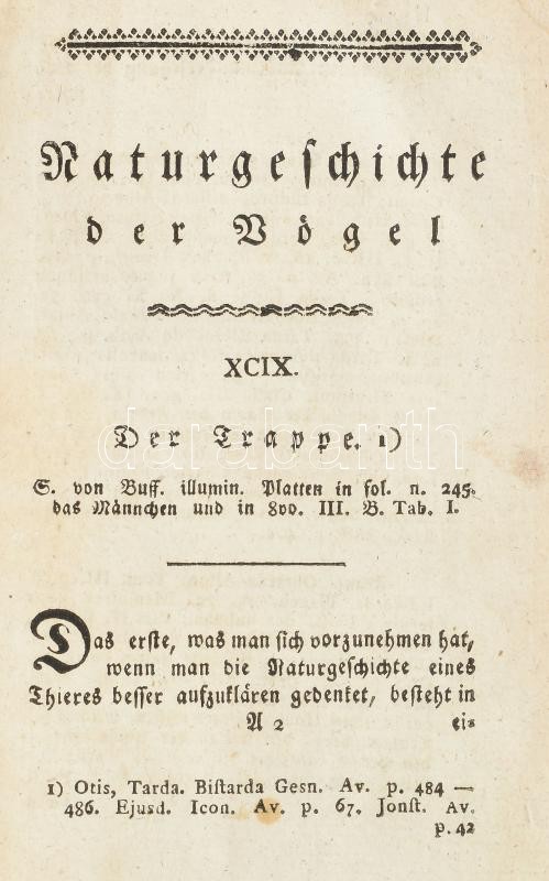 Buffon, Georges Louis Le Clerc de: Naturgeschichte der Vögel. IV. Brünn 1787. Trassler Korabeli egészbőr-kötés, festett lapélekkel, egy lap szakadt 374p. szníes táblák nélkül - Image 3