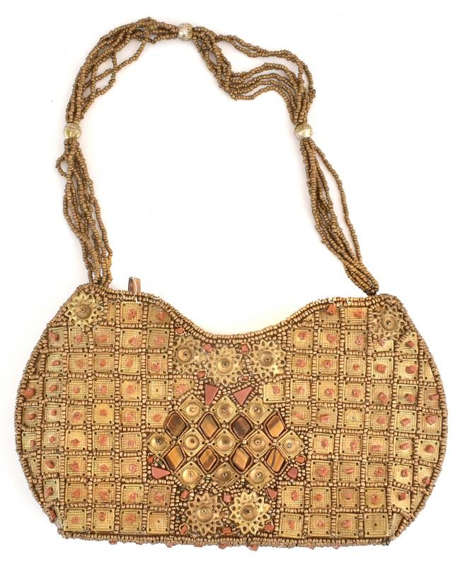 Színházi táska, szintetikus napkő díszítéssel, 23×13 cm