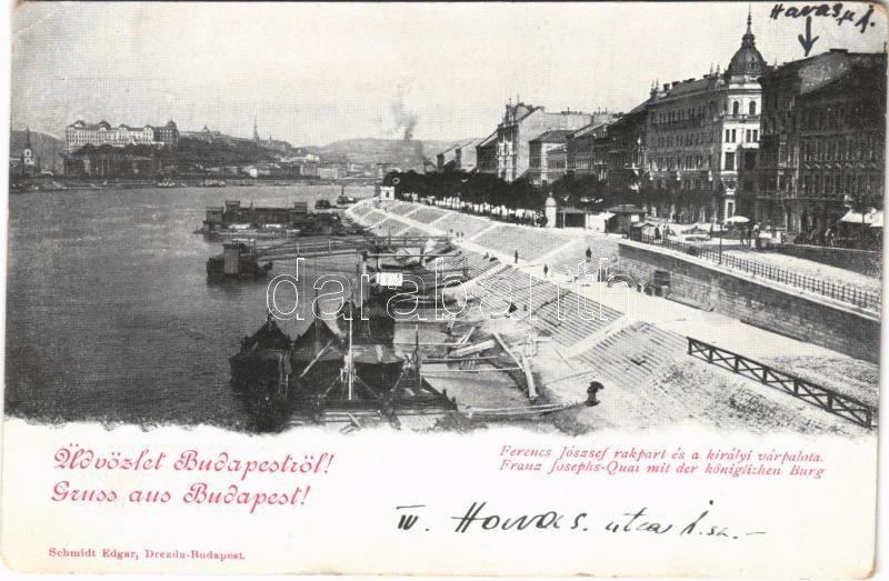 Budapest V. Ferenc József (Belgrád) rakpart, királyi várpalota, Dunai uszoda (EK)