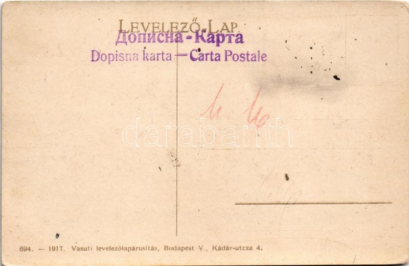 Szabadka, Subotica; Eötvös utca, Taussig üzlete. Vasúti levelezőlapárusítás 694. 1917. / street, shop - Image 2