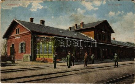 Csáktornya, Cakovec; Vasúti indóház, vasútállomás / railway station (ázott / wet damage)