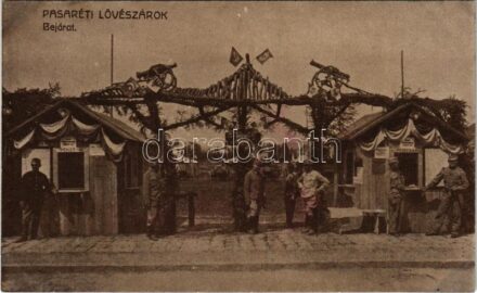 Budapest II. Pasaréti lövészárok, bejáraz katonákkal, pénztárak