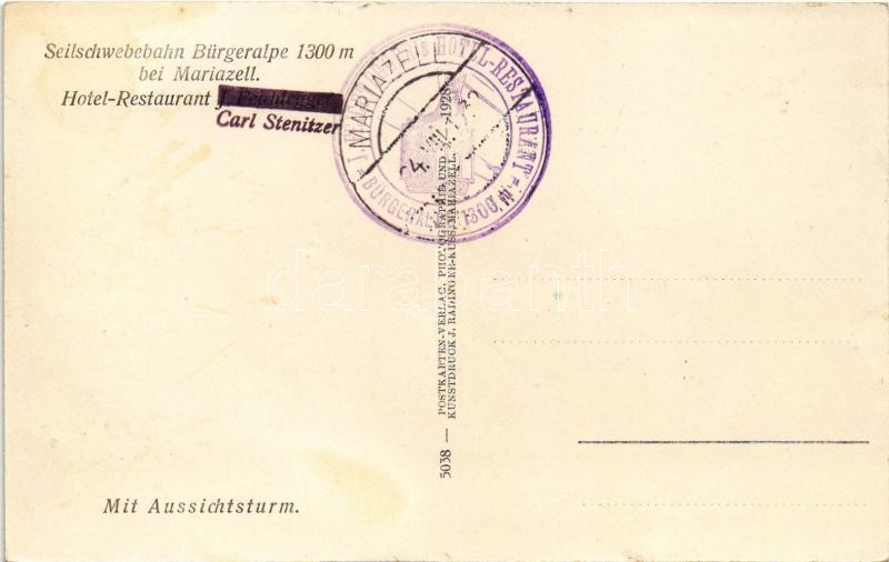 Mariazell, Seilschwebebbahn Bürgeralpe, Hotel Restaurant J. Feichtegger (Carl Stenitzer), Aussichtturm - Image 2