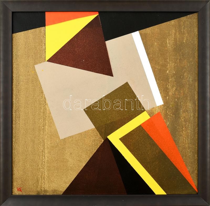 Koppány Attila (1947-): Elements. Akril, vászon. Jelzett, a hátoldalon autográf felirattal. Fa keretben. 50x50 cm - Image 2