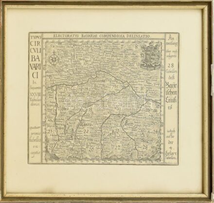 Typus Circuli Bavarici in Sequentes XXVIIITabulas divisi 1664-es térkép modern réznyomatú reprintje üvegezett keretben 24x18 cm