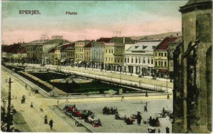 Eperjes, Presov; Fő utca, piac. Divald Károly fia / main street, market