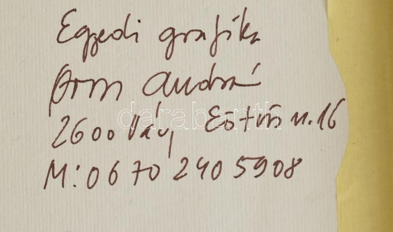 Orvos András (1939- ): Vác, látkép. Tus, akvarell, papír, jelzett, hátoldalán autográf felirattal. Üvegezett fa keretben, 13×18 cm - Image 3