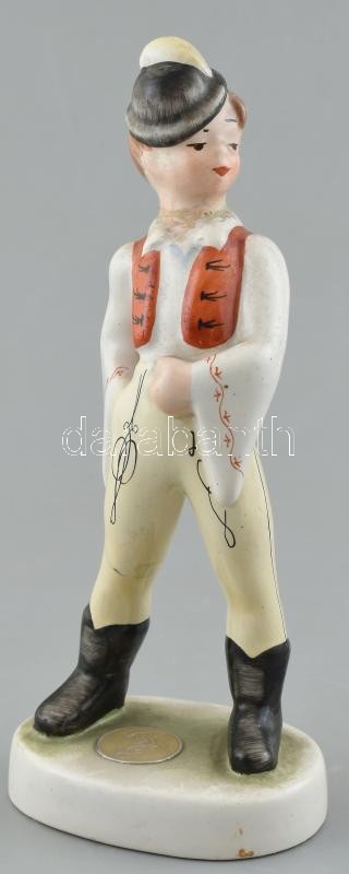 Magyaros legényke, Kézzel festett porcelán figura, jelzett, javított