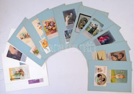 30 db RÉGI üdvözlő motívum képeslap 15 lapon elrendezve / 30 pre-1945 greeting motive postcards arranged on 15 sheets