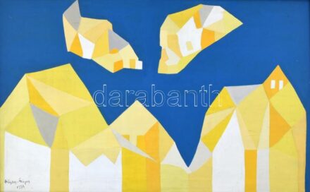 Kósza Sipos László (1943-1989): Szentendrei emlék, 1974. Olaj, farost, jelzett. Fa keretben. 50×80 cm / Oil on wood, signed.