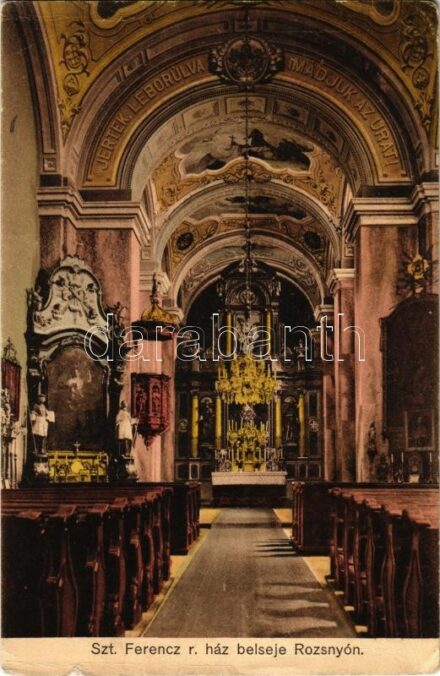 1910 Rozsnyó, Roznava; Szt. Ferenc rendi ház belseje. M. Knülle kiadása / church interior (EK)