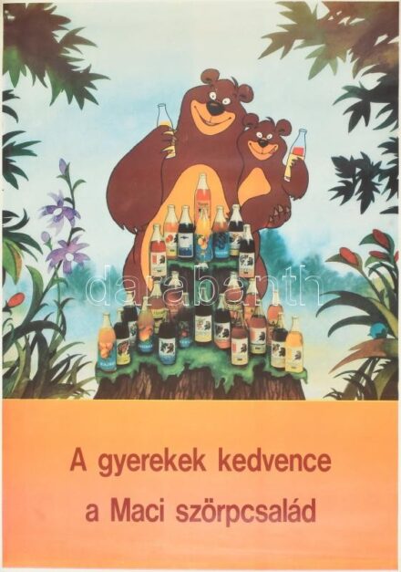 A gyerekek kedvence, Maci szörpcsalád, retró plakát, 68×49 cm