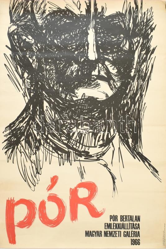 1966 Pór Bertalan Emlékkiállítása, Magyar Nemzeti Galéria, hajtott, szakadással, 81×57 cm
