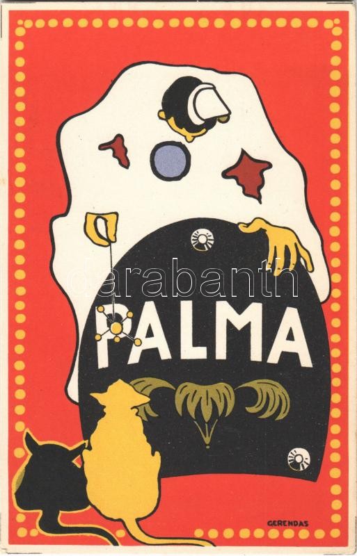 Palma kaucsuk talpvédő sarok reklámlapja / Palma caoutchouc rubber advertisement card for heel and foot protection, litho s: Gerendás (non PC)