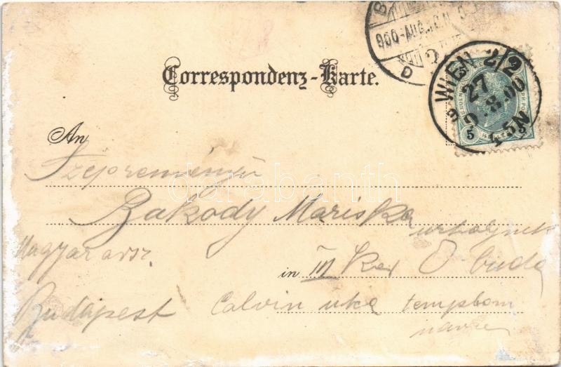 1900 Wien, Vienna, Bécs; K.u.k. Hof Oper von der Operngasse. Art Nouveau, floral, litho (Rb) - Image 2