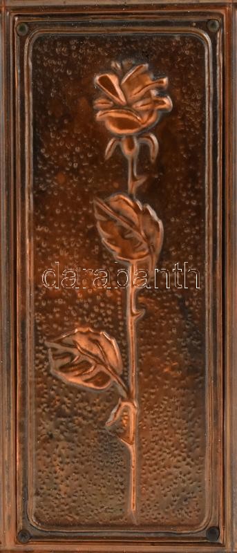 Fali fa szekrényke, réz borítással, rózsa dísszel polcok nélkül. 40x20x10 cm - Image 2