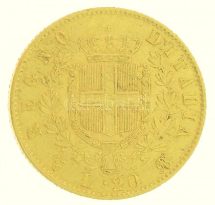 Olaszország 1865T-BN 20L Au 'II. Viktor Emánuel' (6,46g/0.900) T:2,2- ph. Italy 1865T-BN 20 Lire Au 'Vittorio Emanuelle II' (6,46g/0.900) C:XF,VF edge error Krause KM#10